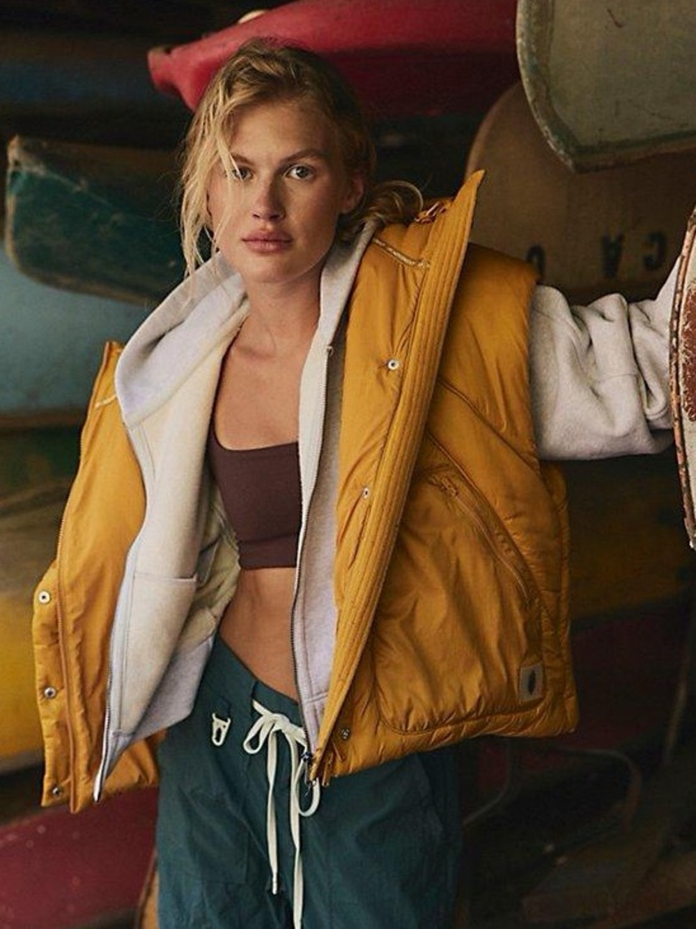 FP Free People Movement Hooded Parker Poncho Primaloft Vest Insulation Mustard
